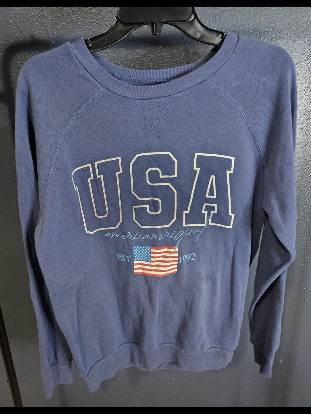 Zoe & Liv Navy Graphic USA Pullover with American Flag